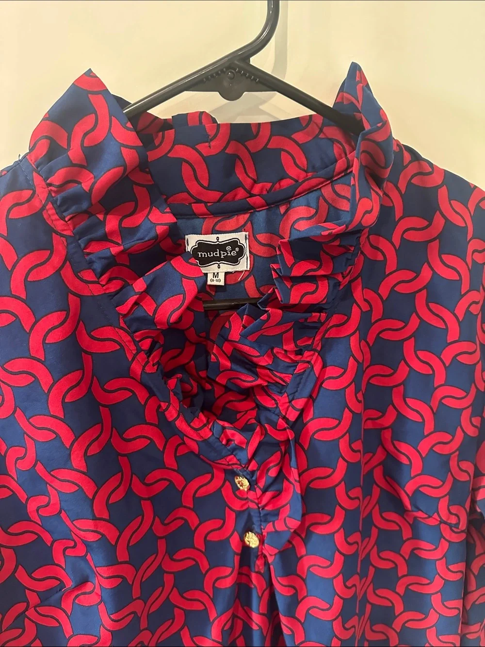 Mud Pie Navy & Pink Ruffle-Neck Patterned Tunic